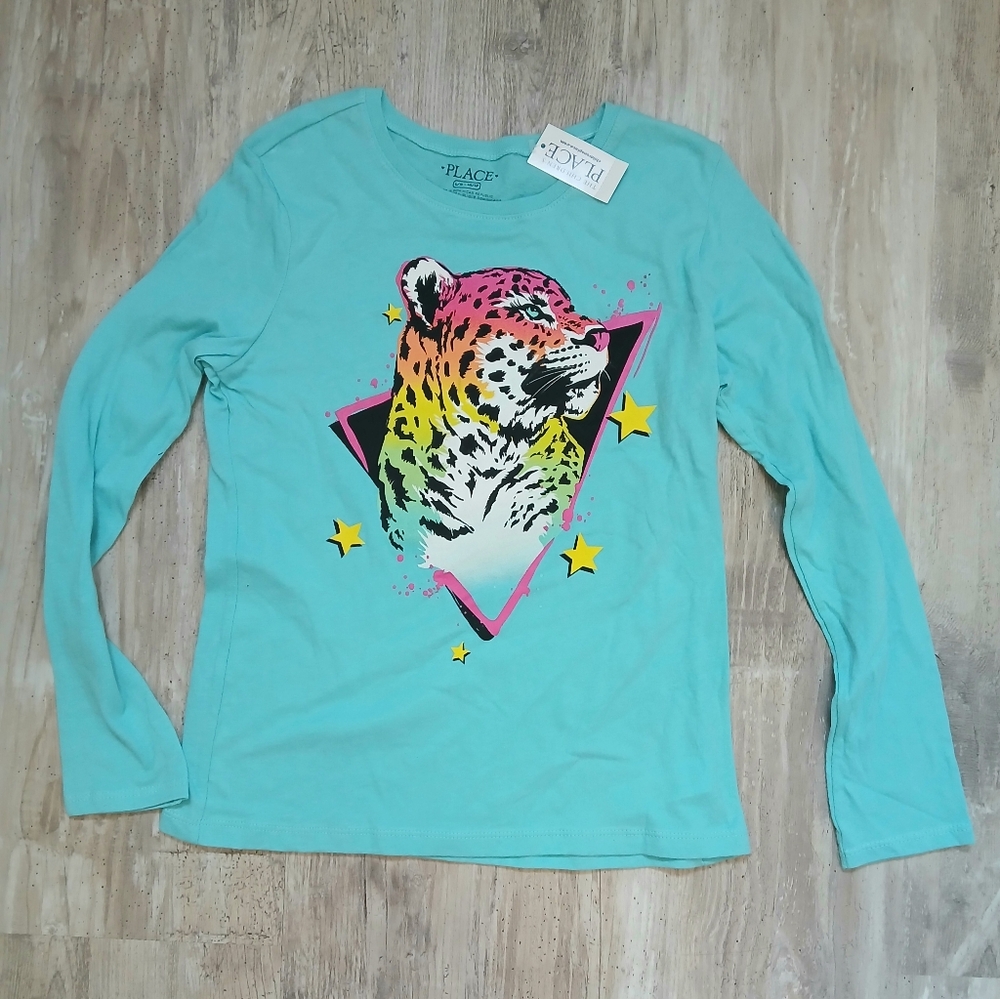 NWT Children’s Place Rainbow Leopard Tee – Size 10/12 – Vibrant Neon Design